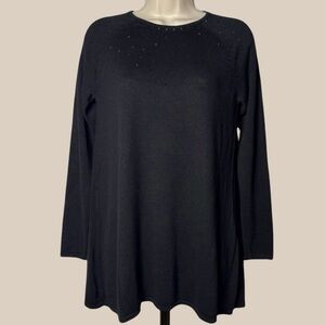 J. Jill Black L Sleeve Sweater Tunic Rhinestone Embellishment Wool Blend SZ XS